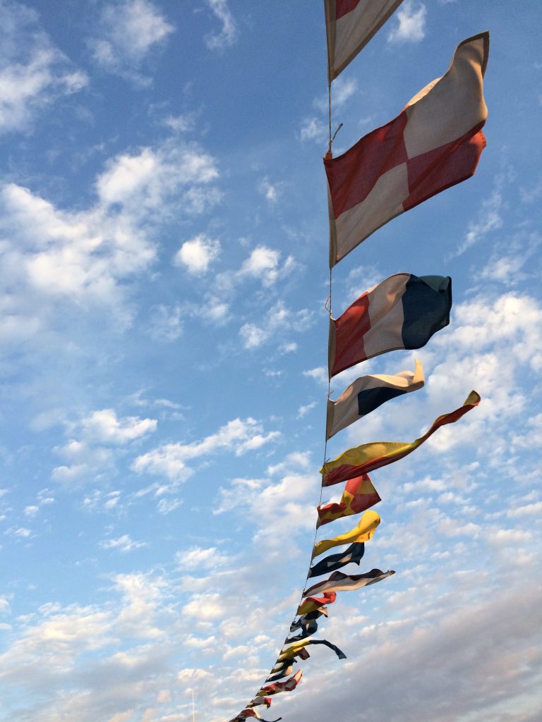 Flags waving in the sky